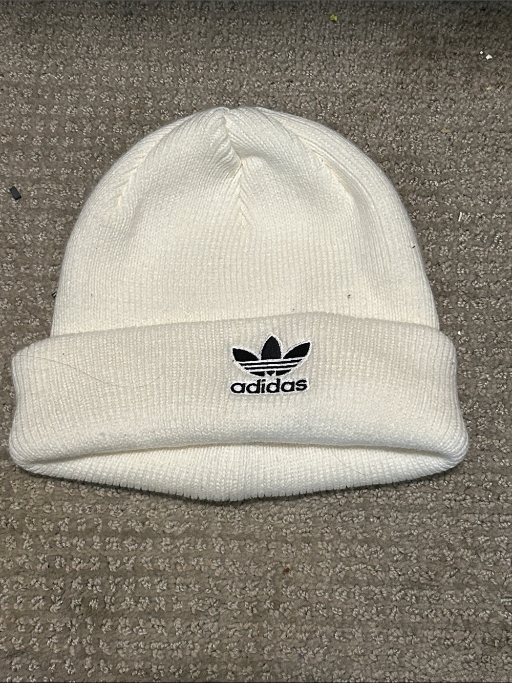 adidas White Mens  Ribbed Cuff Beanie with Trefoil Logo